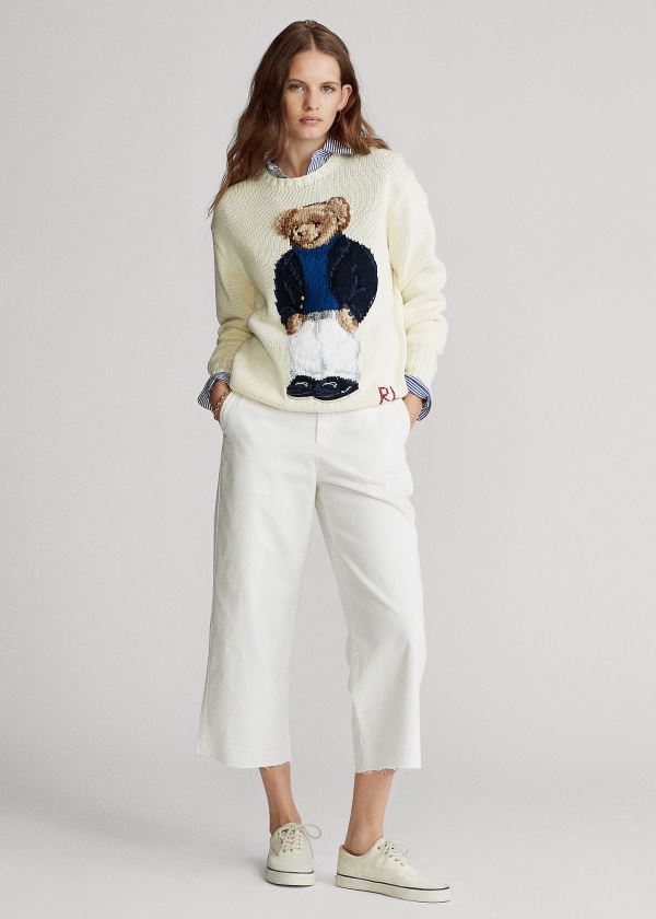 Pantalones Polo Ralph Lauren Mujer Blancos - Cropped Wide-Leg Twill - LMUAG6493